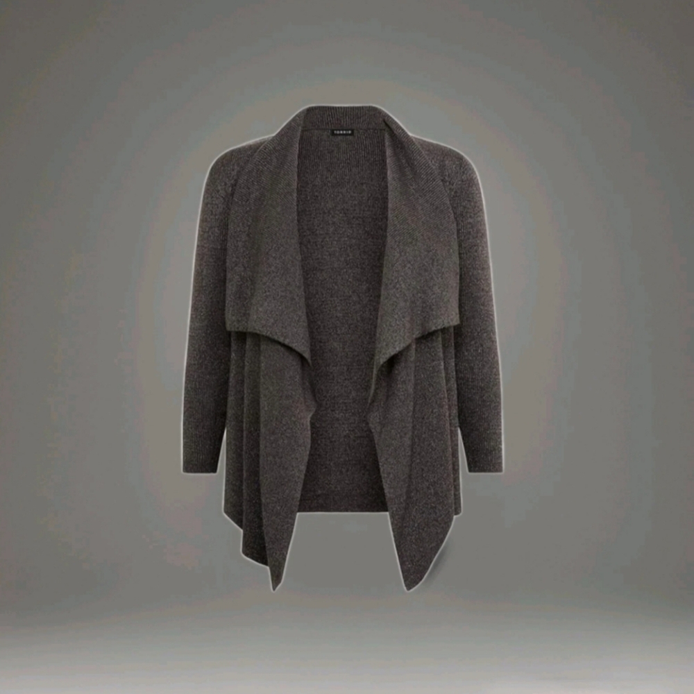 Torrid Ribbed Cardigan Drape Front Shawl Sweater Metallic Grey Size 1